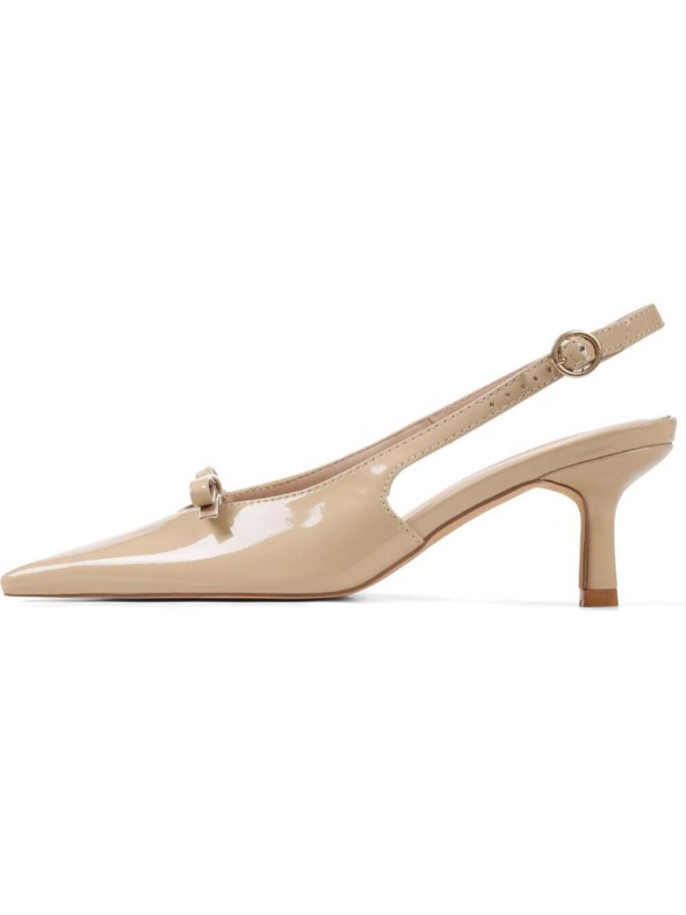 Women's Nude Slingback Kitten Heels Bow Ankle Strap Pointed Toe Shoes